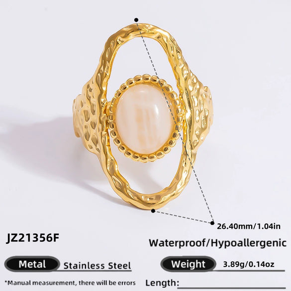 Ring Natural Stone Retro Light Luxury Colorretaining Devil's Eye Stainless Steel Geometric Electroplating Women's Jewelry