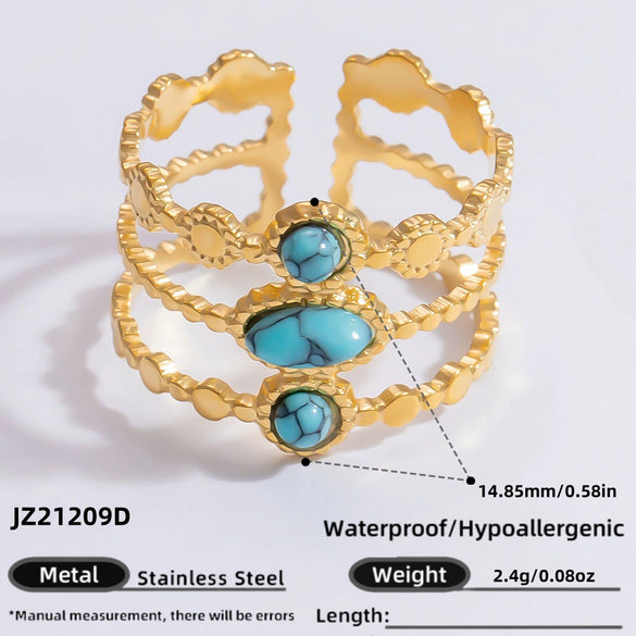 Ring Natural Stone Retro Light Luxury Colorretaining Devil's Eye Stainless Steel Geometric Electroplating Women's Jewelry