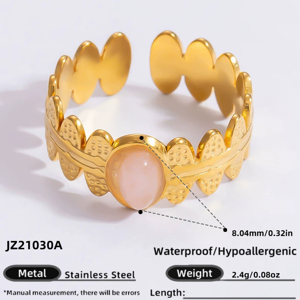 Ring Natural Stone Retro Light Luxury Colorretaining Devil's Eye Stainless Steel Geometric Electroplating Women's Jewelry
