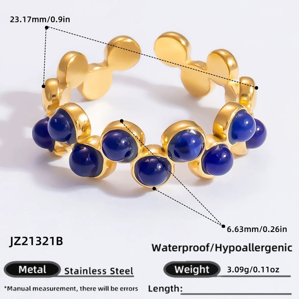 Ring Natural Stone Retro Light Luxury Colorretaining Devil's Eye Stainless Steel Geometric Electroplating Women's Jewelry