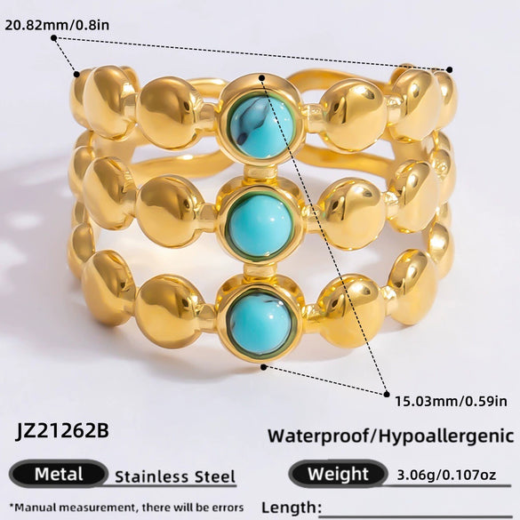 Ring Natural Stone Retro Light Luxury Colorretaining Devil's Eye Stainless Steel Geometric Electroplating Women's Jewelry