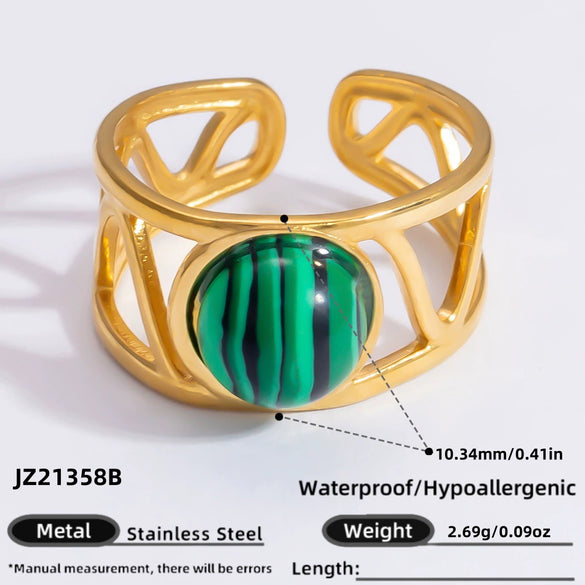 Ring Natural Stone Retro Light Luxury Colorretaining Devil's Eye Stainless Steel Geometric Electroplating Women's Jewelry