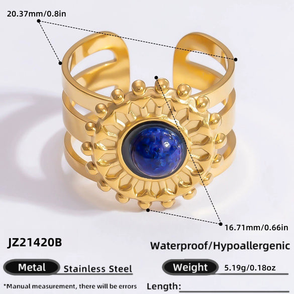 Ring Natural Stone Retro Light Luxury Colorretaining Devil's Eye Stainless Steel Geometric Electroplating Women's Jewelry