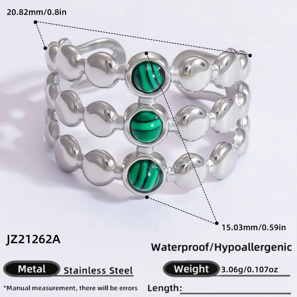 Ring Natural Stone Retro Light Luxury Colorretaining Devil's Eye Stainless Steel Geometric Electroplating Women's Jewelry