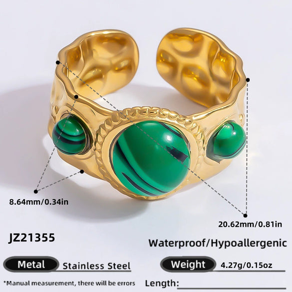 Ring Natural Stone Retro Light Luxury Colorretaining Devil's Eye Stainless Steel Geometric Electroplating Women's Jewelry