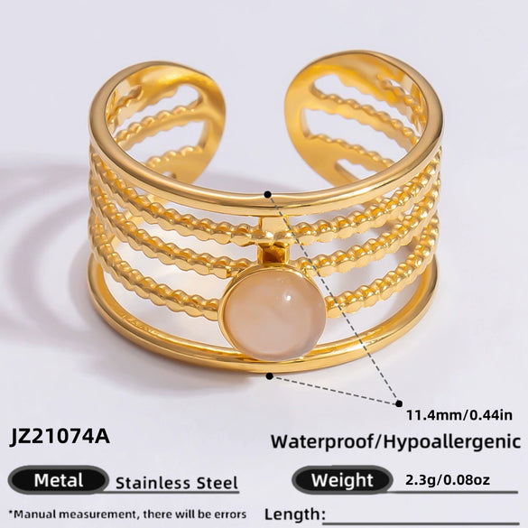 Ring Natural Stone Retro Light Luxury Colorretaining Devil's Eye Stainless Steel Geometric Electroplating Women's Jewelry
