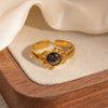Ring Natural Stone Titanium Steel Animal Zodiac Geometric Electroplated Retro Fashion Niche Simple Allmatch