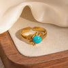 Ring Natural Stone Titanium Steel Animal Zodiac Geometric Electroplated Retro Fashion Niche Simple Allmatch