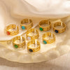 Ring Natural Stone Titanium Steel Geometric U Shape Retro Electroplated 18K Gold Unisex