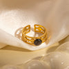 Ring Natural Stone Titanium Steel Geometric U Shape Retro Electroplated 18K Gold Unisex