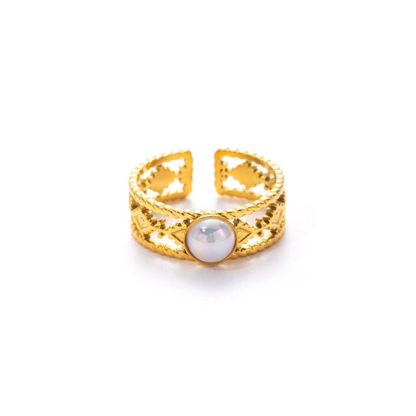 Ring Natural Stone Titanium Steel Geometric U Shape Retro Electroplated 18K Gold Unisex