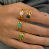 Ring Natural Stone Titanium Steel Geometric U Shape Retro Electroplated 18K Gold Unisex
