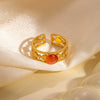 Ring Natural Stone Titanium Steel Geometric U Shape Retro Electroplated 18K Gold Unisex