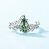 Ring Olive Branch Natural Green Moss Stone S925 Silver Inlaid Aquatic Agate Geometric Retro Women's