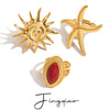 Ring Red Agate Titanium Steel Non Fading Geometric Style Electroplated Jewelry