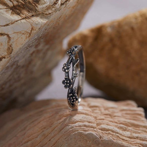 Ring S925 Silver Crystal Flower Set With Gems Unisex