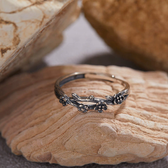 Ring S925 Silver Crystal Flower Set With Gems Unisex