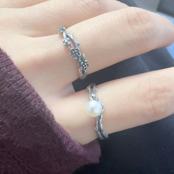 Ring S925 Silver Crystal Flower Set With Gems Unisex