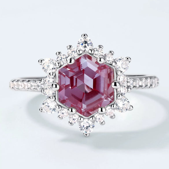 Ring S925 Silver Cultivation Color Treasure Stone Geometric Pattern Diamond Inlay