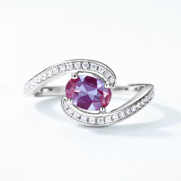 Ring S925 Silver Cultivation Color Treasure Stone Geometric Pattern Diamond Inlay
