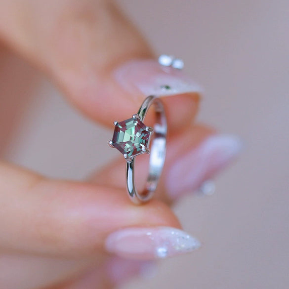 Ring S925 Silver Cultivation Color Treasure Stone Geometric Pattern Diamond Inlay