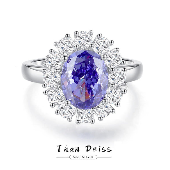 Ring S925 Silver Geometric Simulation Sapphire Diamond Pigeon Egg Design