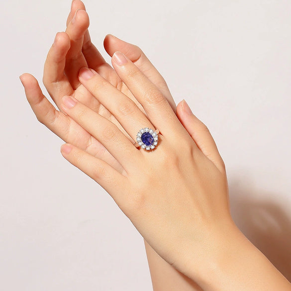 Ring S925 Silver Geometric Simulation Sapphire Diamond Pigeon Egg Design