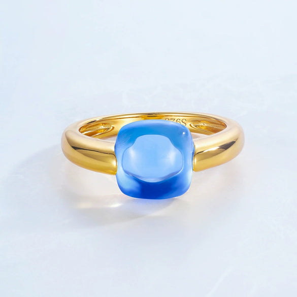 Ring S925 Silver Inlaid Amethyst Artificial Crystal Geometric Style Gem Inlaid