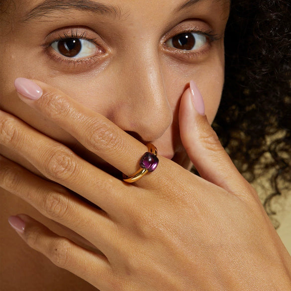 Ring S925 Silver Inlaid Amethyst Artificial Crystal Geometric Style Gem Inlaid