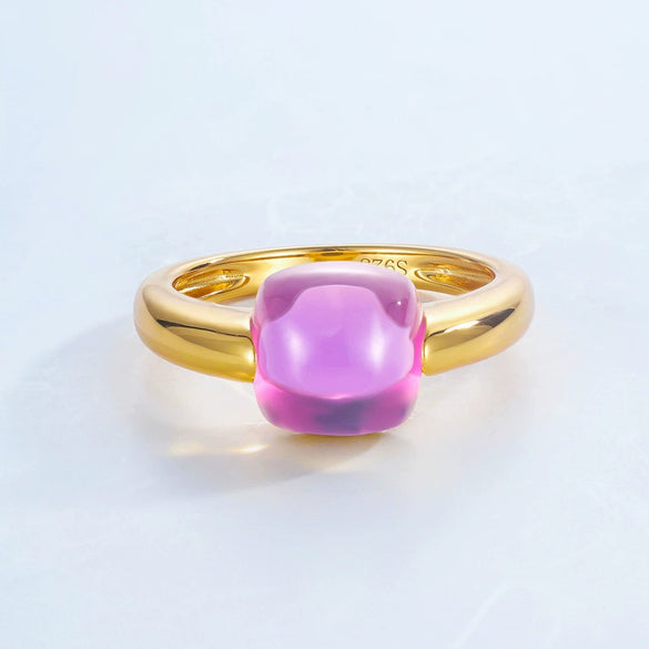 Ring S925 Silver Inlaid Amethyst Artificial Crystal Geometric Style Gem Inlaid