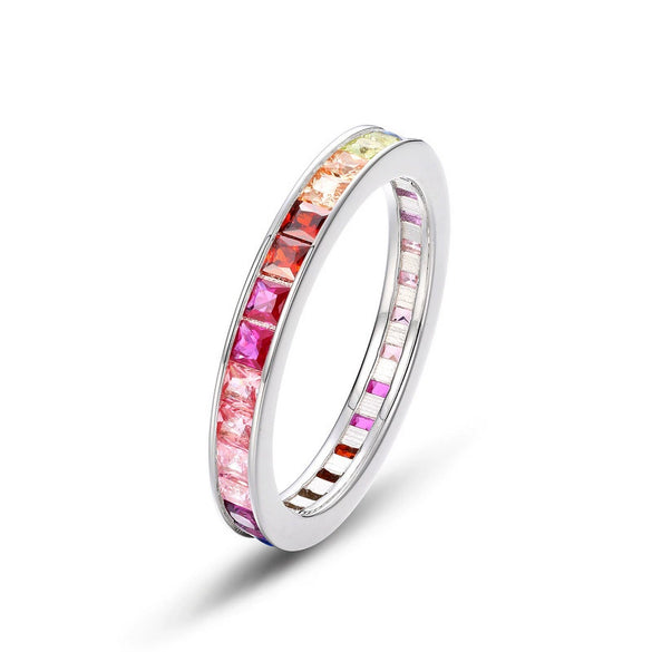 Ring S925 Silver Inlaid Color Treasure Geometric Style Luxury Simple Women's