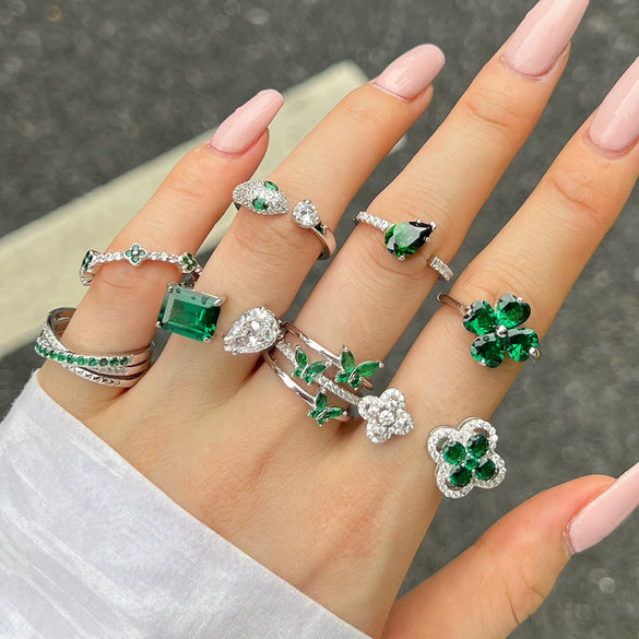 Ring S925 Silver Light Luxury Geometric Electroplating Winding Butterfly Adjustable Opening Women's