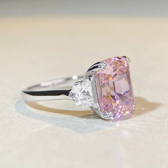 Ring S925 Silver Pink Zircon High Carbon Diamond Geometric Electroplating For Women