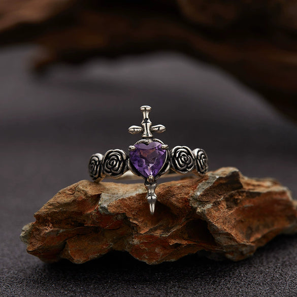 Ring S925 Sterling Silver Crystal Heart Shape Set With Gems For Women Plants And Flowers Style
