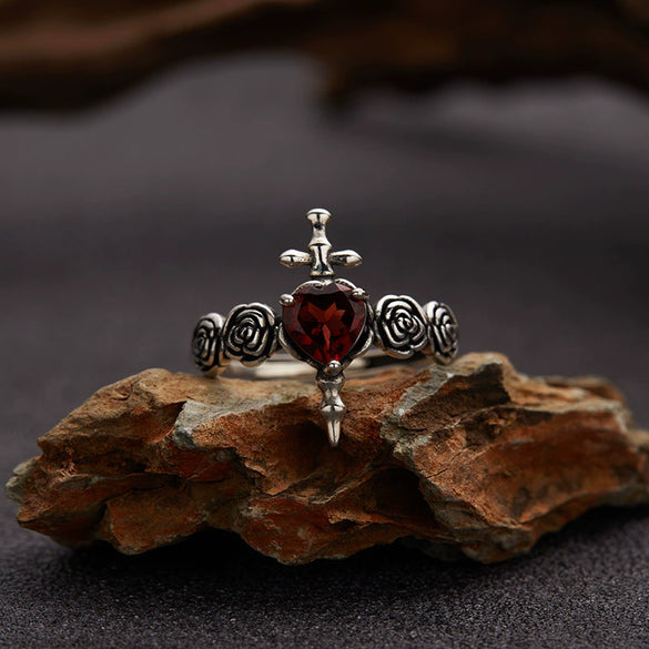 Ring S925 Sterling Silver Crystal Heart Shape Set With Gems For Women Plants And Flowers Style
