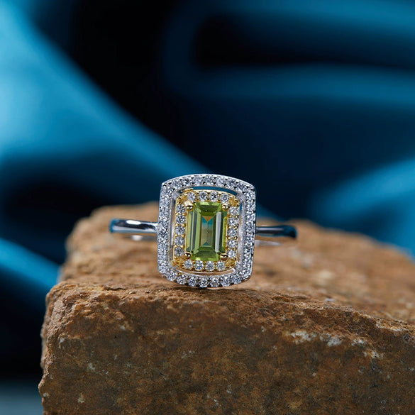 Ring S925 Sterling Silver Crystal Natural Citrine Amethyst Colored Gemstone Geometric Ushaped Set With Gems Light Luxury Style