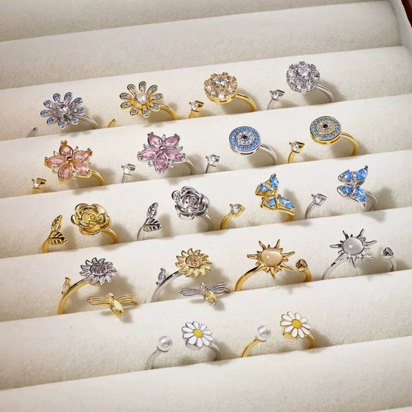 Ring S925 Sterling Silver Flower Geometric Electroplating Women's