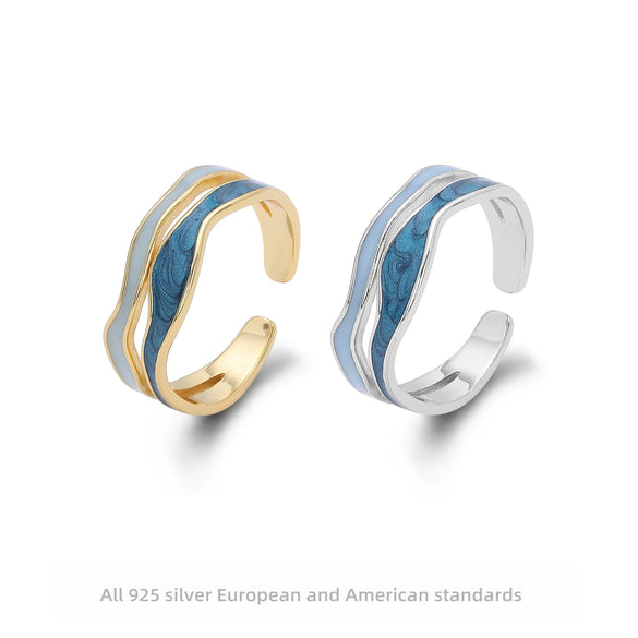 Ring S925 Sterling Silver Geometric Dripping Glue Jewelry For Women