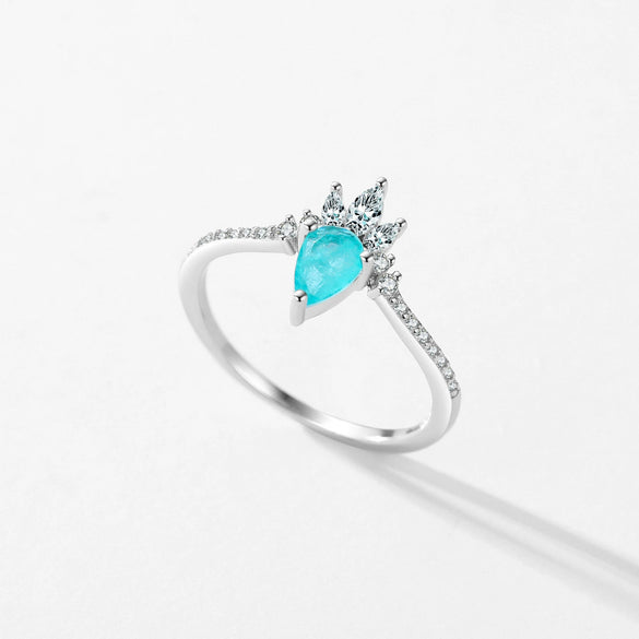 Ring S925 Sterling Silver Imitation Paraiba Tourmaline Crown Inlay Women's