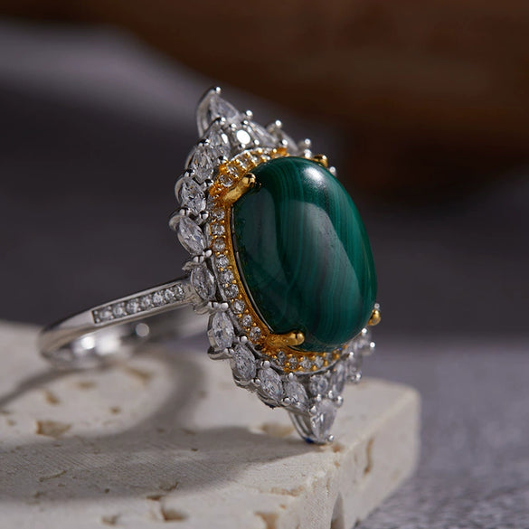 Ring S925 Sterling Silver 18K Gold Plated Crystal Geometric Set With Gems