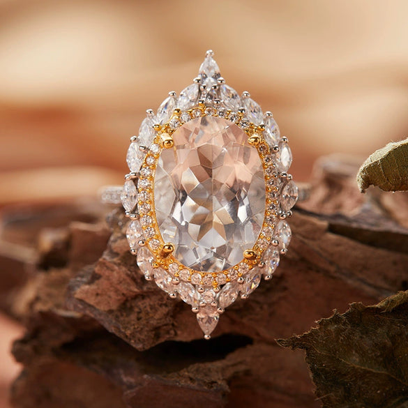 Ring S925 Sterling Silver 18K Gold Plated Crystal Geometric Set With Gems