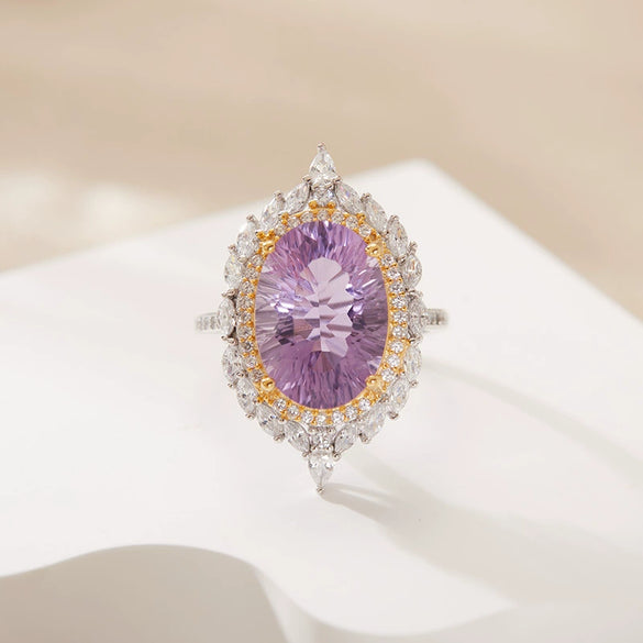 Ring S925 Sterling Silver 18K Gold Plated Crystal Geometric Set With Gems