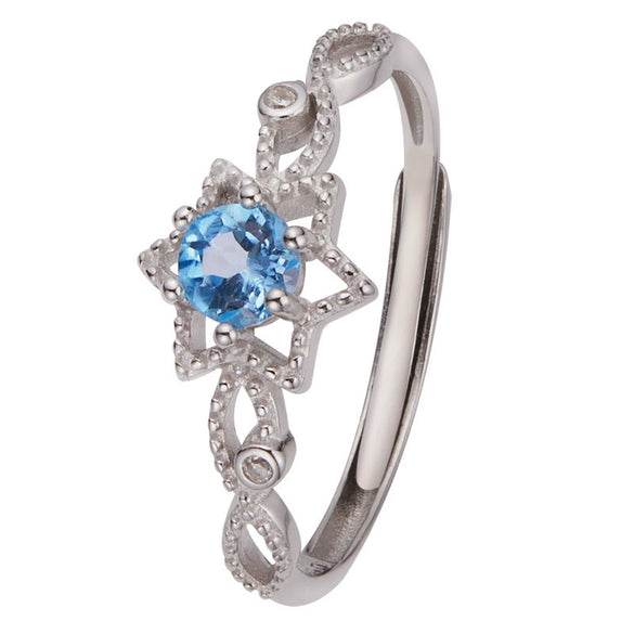 Ring S925 Sterling Silver Natural Amethyst Citrine Hexagonal Star Hollow Women's Sweet Style Set With Gemstones