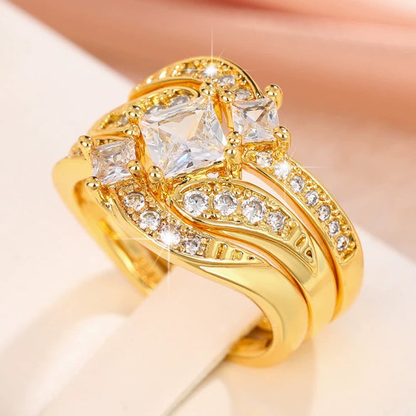 Ring Set Copper Geometric Inlaid Zircon Women's Couple Style