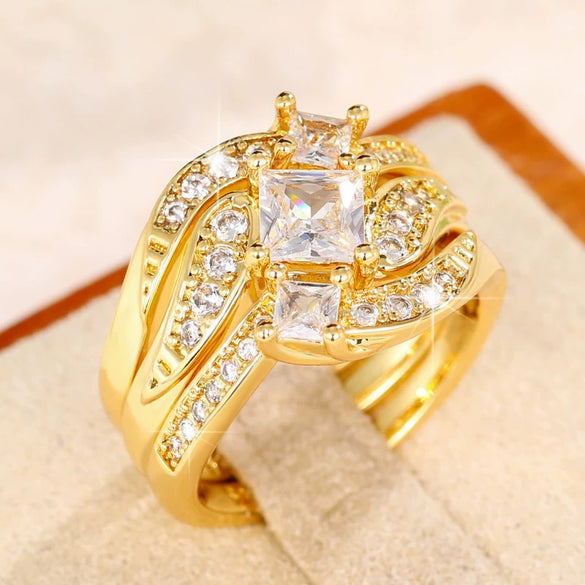Ring Set Copper Geometric Inlaid Zircon Women's Couple Style