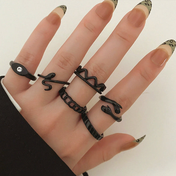 Ring Set Geometric Spiral Cross Alloy Electroplating Style Simple Unisex