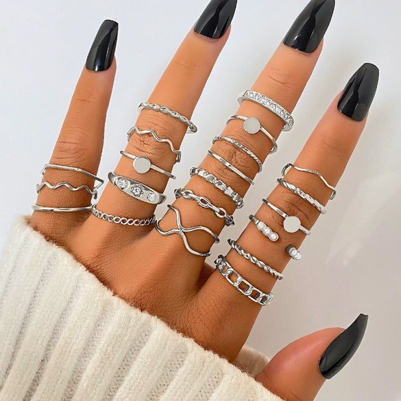 Ring Set Geometric Spiral Cross Alloy Electroplating Style Simple Unisex
