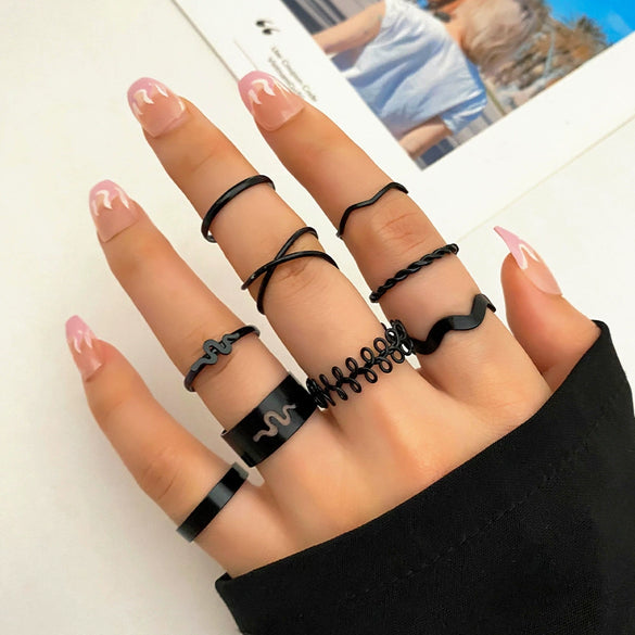 Ring Set Geometric Spiral Cross Alloy Electroplating Style Simple Unisex