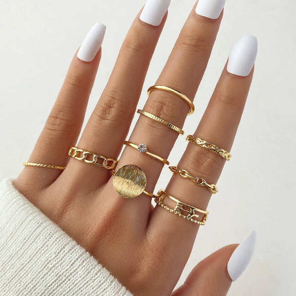 Ring Set Geometric Spiral Cross Alloy Electroplating Style Simple Unisex