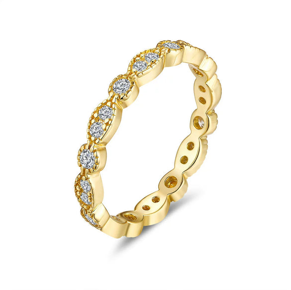 Ring Set Moissanite 925 Silver Geometric 18K Gold Plated For Women